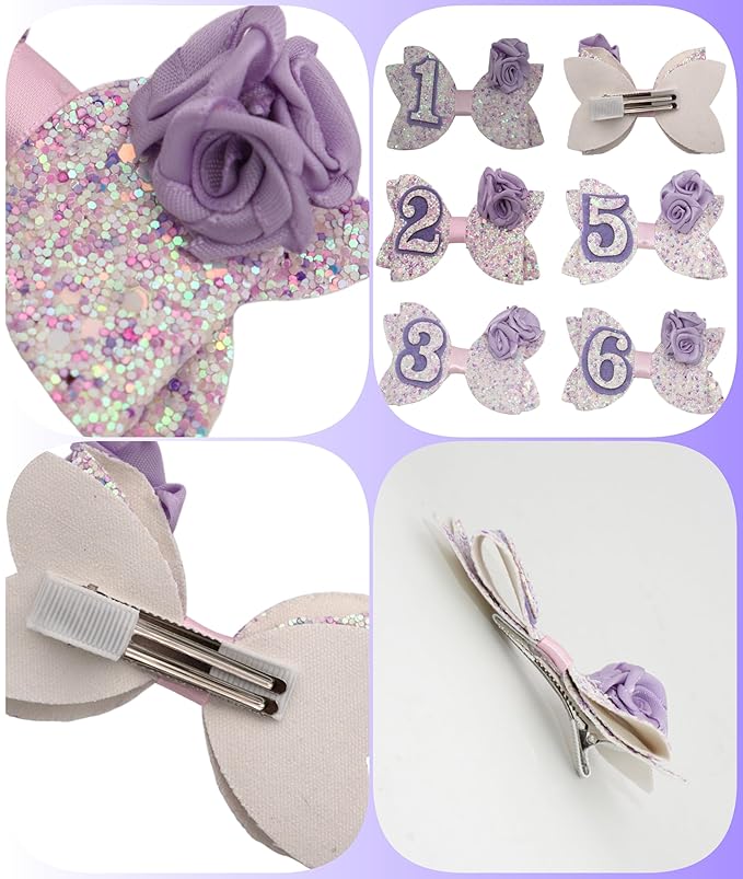 Birthday Hair Bow for Baby Girls 1 2 3 4 5 6 Years Sprinkle Decorations Party Hair Accessories for Two 2nd Birthday Purple Rose