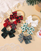 doboi 6PCS Christmas Baby Girls Headbands Hair Bows Nylon Cotton Linen Hairbands Fine Handmade Hair Accessories for Newborn Infant Toddlers Little Girls- Red Green Plaid