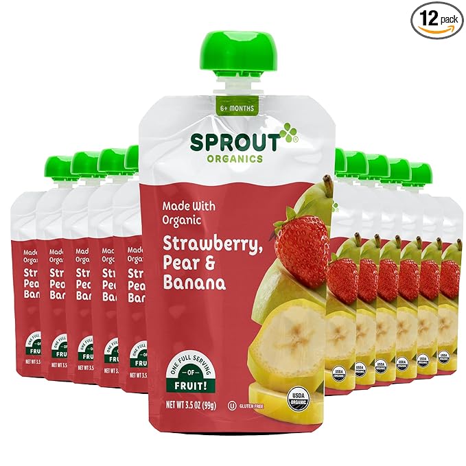 Sprout Strawberry Pear Banana Organic Baby Food 3.5 oz Pack of 12