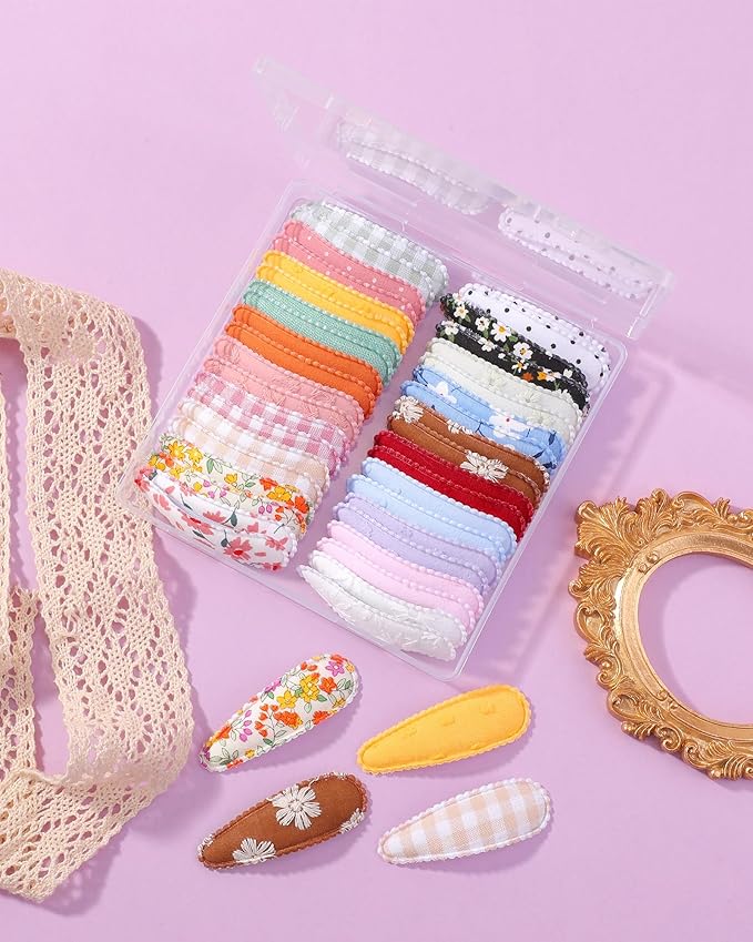 doboi 40Pcs Toddler Hair Clips Hair Barrettes Baby Girl Bows Floral Print Non Slip Snap Hairpins Flower Accessories for Baby Toddler Girls Kids