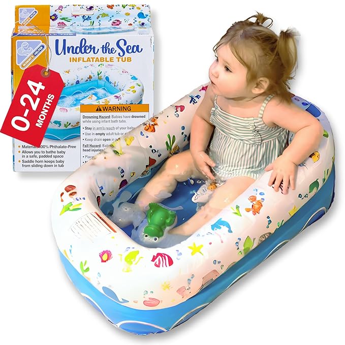 Mommy's Helper | Inflatable Under The Sea Baby Bathtub, Collapsible Safe Baby Bath Tub with Anti-Sliding Saddle Horn Seat, Must Have Travel Toddler Bath, Portable Bathtub Recommended Months 6 to 24