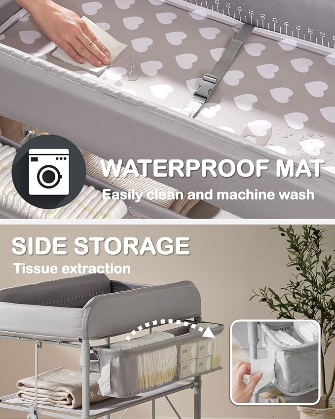 BEKA Diaper Changing Station, Portable Changing Table for Baby, Waterproof, Folding Portable Changing Station, Adjustable Height w/Organizer, Mobile Nursery Diaper Changing Table for Baby, Newborn