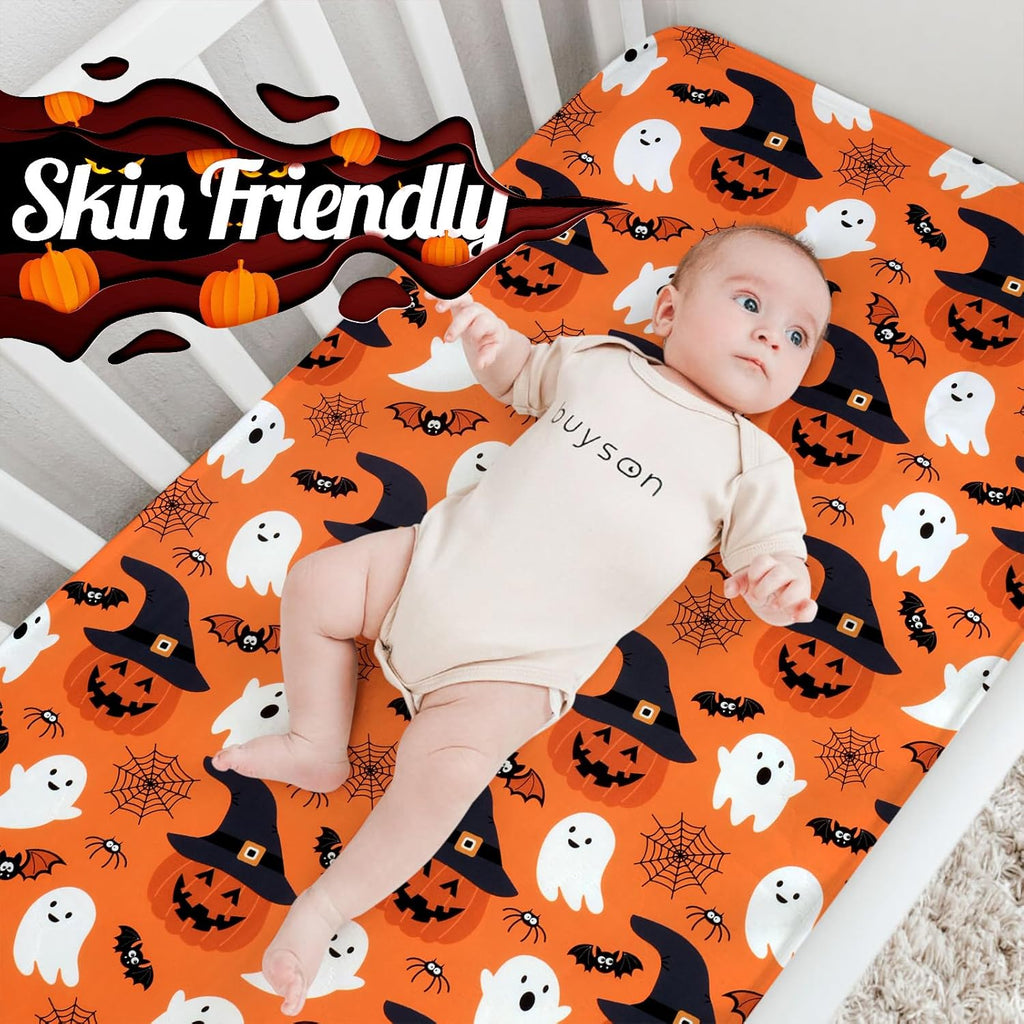 UOMNY Halloween Pumpkin Crib Sheet for Boys Girls Halloween Fitted Crib Sheets for Standard Crib 52 X 28 Inch Toddler Crib Mattresses Sheet