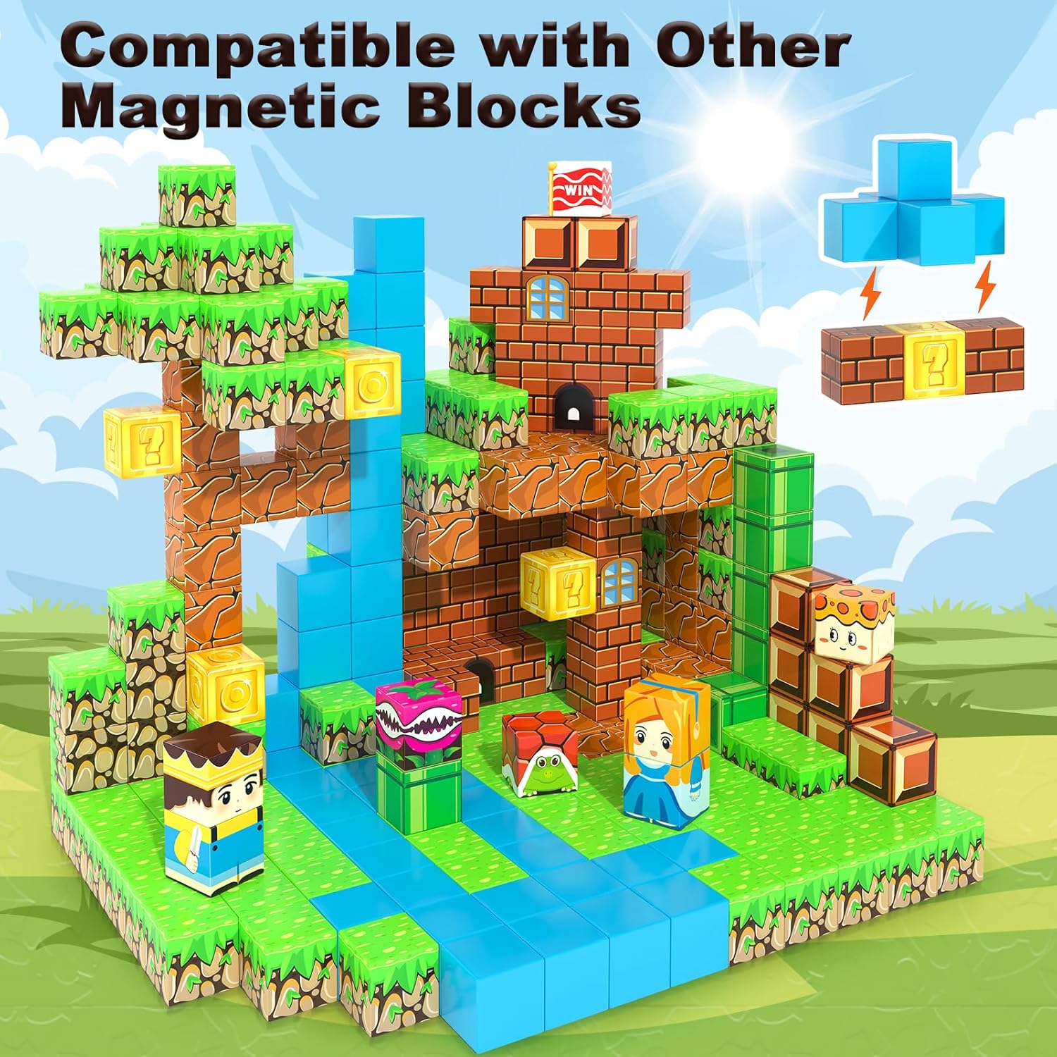 108PCS Magnetic Blocks Building Toys - 1'' Magnet Building Blocks Build Mine Magnet World Game Adventure Set Cubes Boys Girls Toys Ages 3-5 4-6 5-7 6-8 Kids Gifts for 3-12 Years Old School Supplies