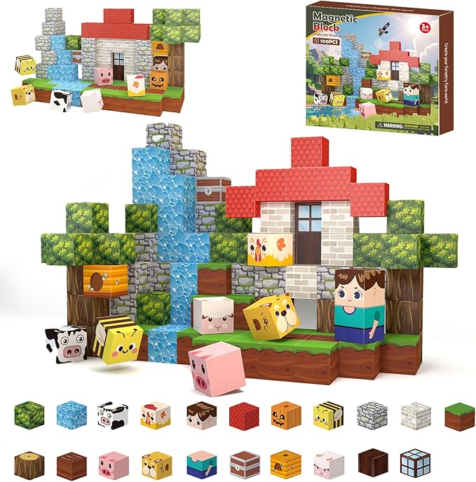Magnetic Building Blocks - 100 Pieces Magnetic Building Blocks, Kids STEM Game Toys, Gifts for Boys and Girls Ages 3+, Set for Sensory Toys in The Classroom Educational & Learning for Ages