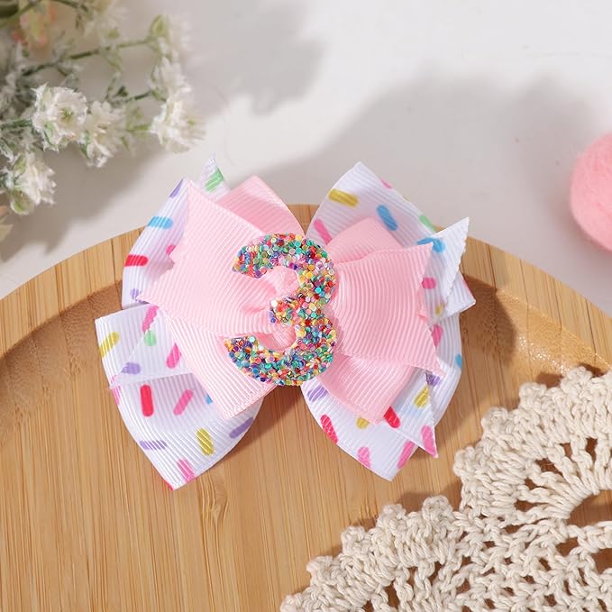 Sprinkle Confetti Hair Bow - First Birthday Pink Party Decoration for Baby Girls, Ice Cream Theme 1st Birthday (3th Girls Hair Bow)
