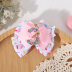 Sprinkle Confetti Hair Bow - First Birthday Pink Party Decoration for Baby Girls, Ice Cream Theme 1st Birthday (3th Girls Hair Bow)