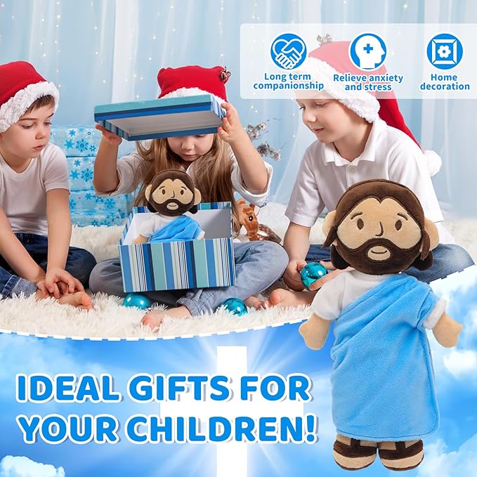 11.8inch Brown Jesus Plush Doll Guardian Baptism Stuffed Plushie Savior Toy Gifts for Church Sunday School Religious Easter Gift (Blue)