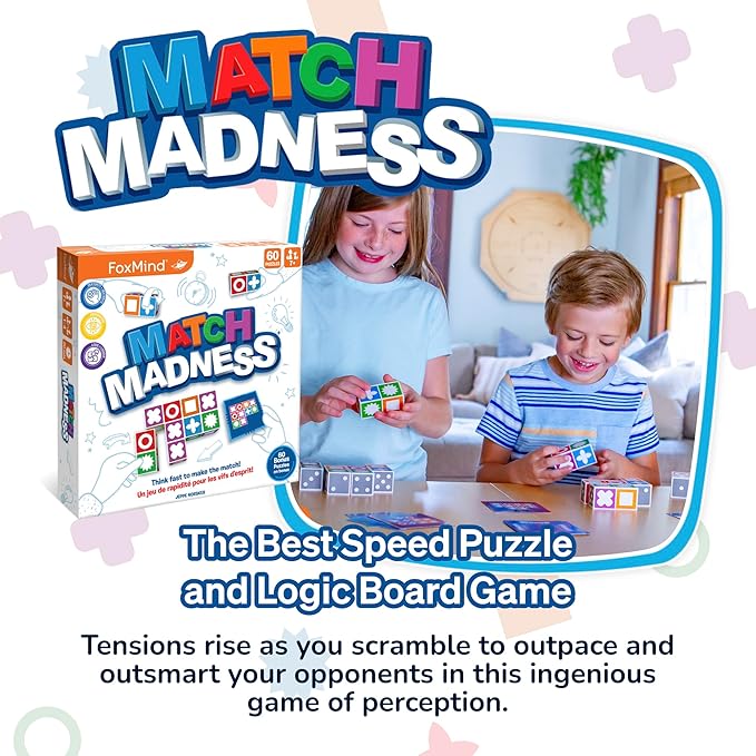 FoxMind Match Madness Board Game, Visual Recognition Matching Board Game, Family Puzzle Game to Develop Kids Problem Solving Skills