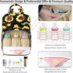 Diaper Backpack Tote Large Capacity, Baby Bag with Insulated Pockets Multifunctional Diaper Bags For Baby Girl Boy Women Waterproof Bags Mama Maternity Bag Sunflower