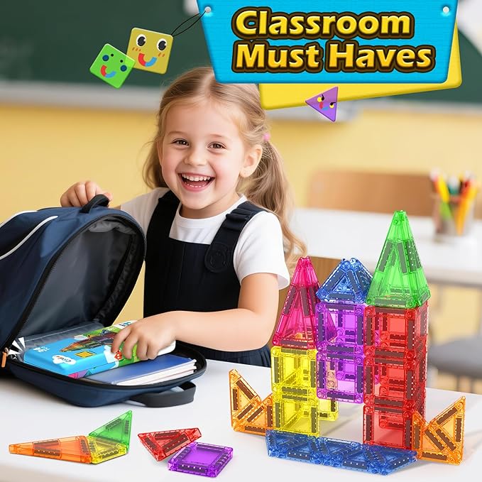 Coodoo Magnetic Tiles for Kids Ages 4-8 Toddler Toys Magnetic Blocks Building Toy STEM Outdoor Kids Toys Gift for Boys & Girls 3+ Year Old, Pocket-Sized Mini Tiles for Classroom Must Haves