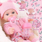12" Baby Doll Set with Clothes and Baby Carrier for Dolls Reborn Baby Doll Accessories Include Feeding Bottles Nipple Toy Stuffs for Kids Age 3+
