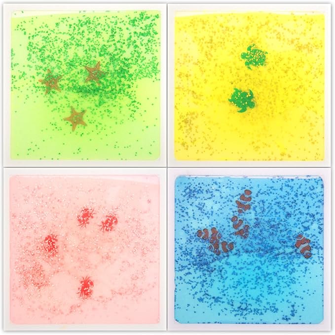 LONGKING 4-Sheet Liquid Square Sensory Tiles, Animal Pattern, Colorful Floor Tile for Play Centers, Playroom, Lava Tiles, 11.8"x11.8"