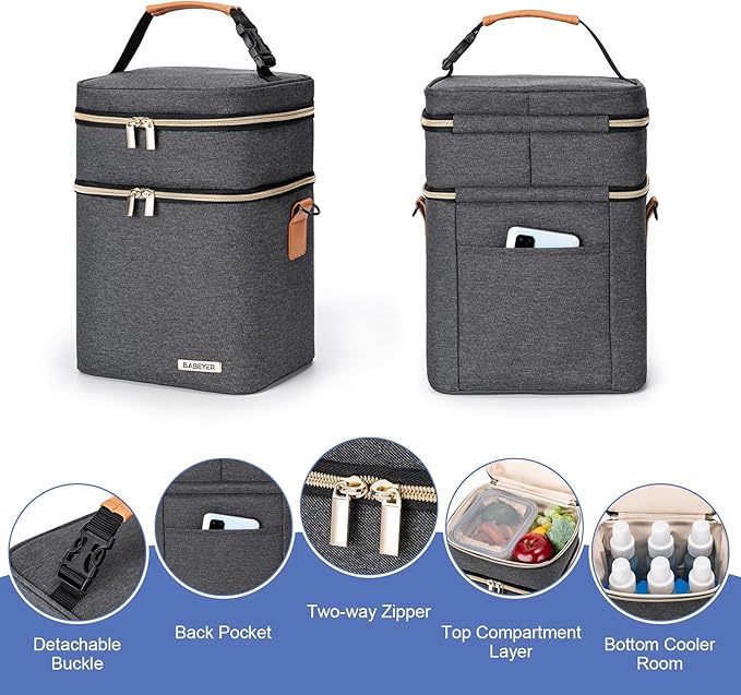 Breastmilk Cooler Bag with Ice Pack Fits 6 Baby Bottles Up to 9 Ounce