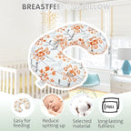 LAT Nursing Pillow for Breastfeeding with Removable Minky Cover,Ergonomic Breast Feeding Pillows for Mom and Baby,Machine Washable(Flowers+Orange)
