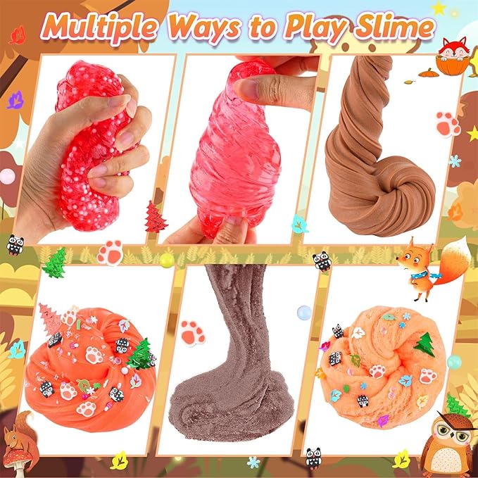 LAWOHO 6 Packs Forest Slime Kit - Clear, Butter, Cloud Slime Making Kit, Slimes for Kids with Animal Add-ins, 360ml Slimes Kits for Boys & Girls Birthday Halloween Christmas Easter Gifts Party Favors