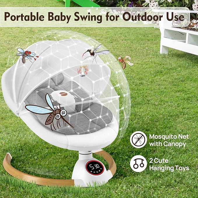 Baby Swings for Infants, Electric Baby Swing with 5 Speeds and Preset Lullabies, Portable Bluetooth Swings for Indoor & Outdoor Use