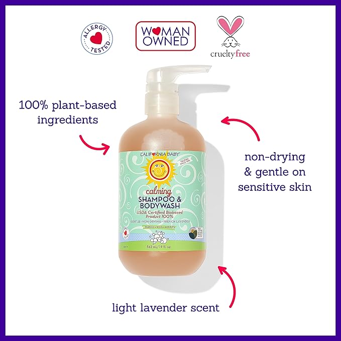 California Baby Calming Baby Shampoo + Baby Wash | 100% Plant-Based | Lavender Body Wash For Sensitive Skin | Hypoallergenic | 562 mL / 19 oz.