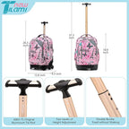 NEW TILAMI 18 inch Rolling Backpack for Kids, Waterproof, Adjustable Handle, Stair Climbing, Large Storage for School, Travel, Girls & Boys, Pink Paris