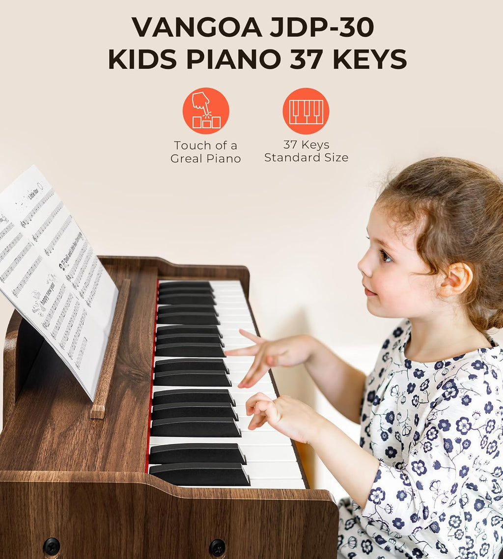 Vangoa Kids Piano Keyboard, 37 Keys Digital Piano for Kids, Music Educational Instrument Toy, Wood Piano for Girls and Boys, Dark Brown