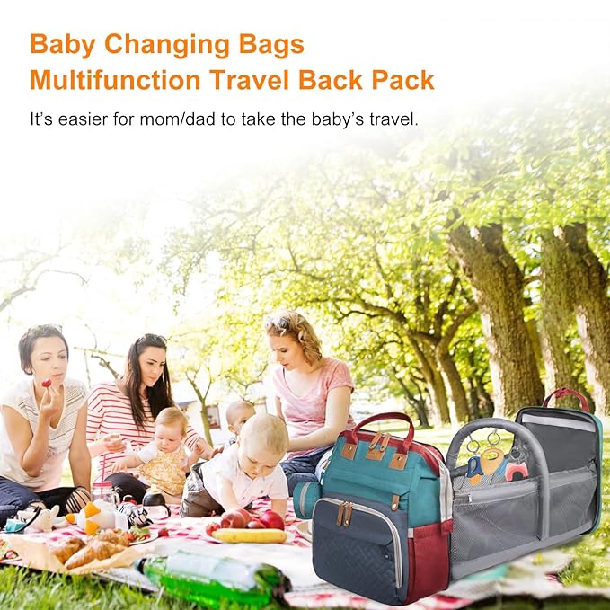 Baby Diaper Bags with Changing Station, Waterproof Diaper Bag Backpack for Moms Dads with USB Charging Port, Baby Shower Gifts, Large Capacity diaper backpack, Red-Green-Blue
