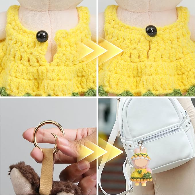 Handmade Clothes for 17cm Doll - 5-Piece Hand Crochet 17 cm Clothes Outfit with Woolen Doll Dress, Flower Hat, Shoulder Bag Accessories for Dress up 15cm/17cm Dolls Gift