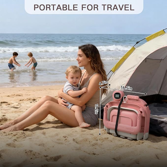 Collapsible Baby Bathtub for Newborn to Toddler (0-24 Months), Portable Baby Bath Tub for Travel, Newborn Bathtub with Soft and Supportive Cushion (Astronaut-Pink)