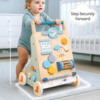 PairPear Wooden Baby Walker, Baby Push Walker, Montessori Walker Toy with Activity Center for Girls Boys, Adjustable Speed Baby Walker for Kids Development