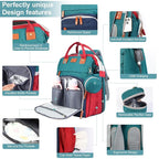 Diaper Bag Backpack, Baby Diaper Bag, Multifunctional Large Capacity, with Diaper Changing Station, Travel Diaper Bag Backpack (Blue-Green)