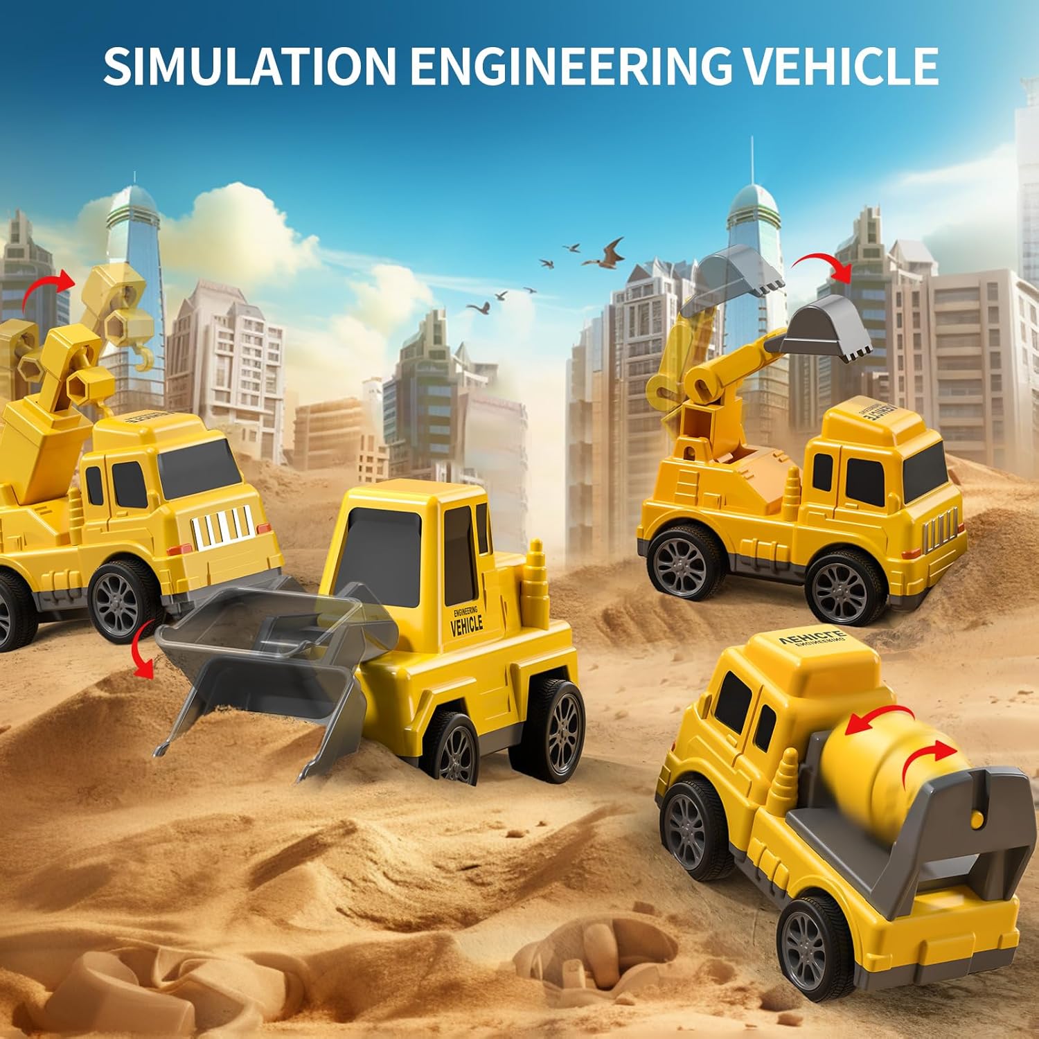 TEMI Construction Truck Boy Toys for 3-5 Year Old Toddlers - Toys for 3 4 5 6 7 Years Old Engineering Transport Vehicle Carrier Truck, Kids Excavator Crane Gifts Toys for Boys and Girls Aged 4-6