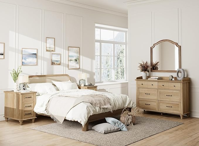 WAMPAT Dresser for Bedroom with 6 Drawers, Kids Dressers with Wide Chest of Drawers, Mid Century Modern Wooden Closet Storage Organizer for Living Room, Nursery, Hallway, Rustic Oak