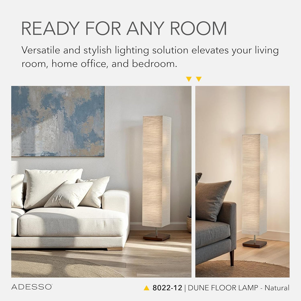 Adesso Three Light Floor Lamp – Natural Wood Base & Adjustable Brightness – Perfect Lighting for Bedroom, Living Room and Corner Decor, Beige