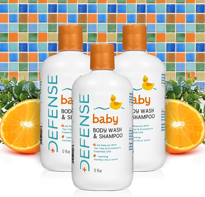 Defense Soap Baby Shampoo and Body Wash with Tea Tree Oil, Coconut Oil, Eucalyptus, Olive Oil & Aloe, 12 Fl Oz