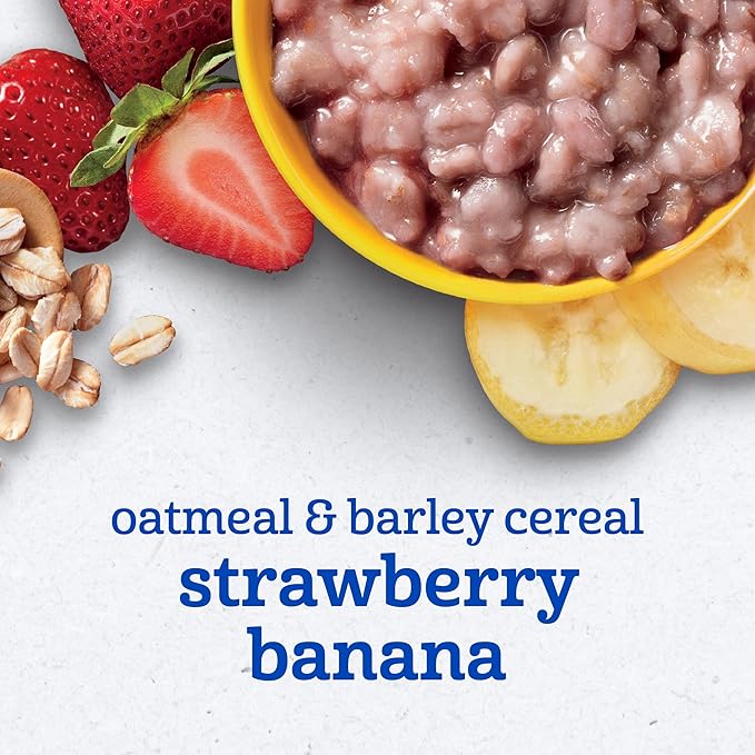 Gerber Toddler Food, Baby Food, Breakfast Oatmeal with Barley, Strawberry Banana Flavor, Cereal, Iron Helps Support Brain Development, 8 Pack