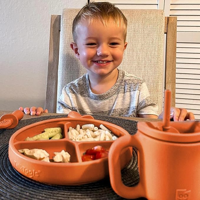 TalkTools Itsy Plate Must-Have Silicone Baby Plates with Suction | Non-Toxic Toddler Feeding Plate | Divided Portion | BPA-Free, Easy-Clean, Travel-Friendly Baby Dishware - Made in USA (Tangerine)