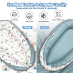 Baby Lounger - Baby Lounger for Newborn 0-24 Months, Breathable & Soft Baby Nest, Portable and Lightweight Lounger for Home and Travel, Ideal Newborn Babies Essentials (Blue-Rainbow)