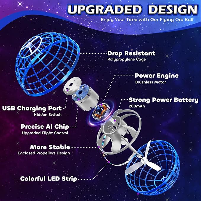 Tikduck Flying Orb Ball 2025 Toys Soaring Hover Boomerang Spinner Hand Controlled Mini Drone Cosmic Globe Spinning Kids Adults Outdoor Birthday Gift Cool Stuff for Boys Girls 6 7 8 9 10+ Year Old