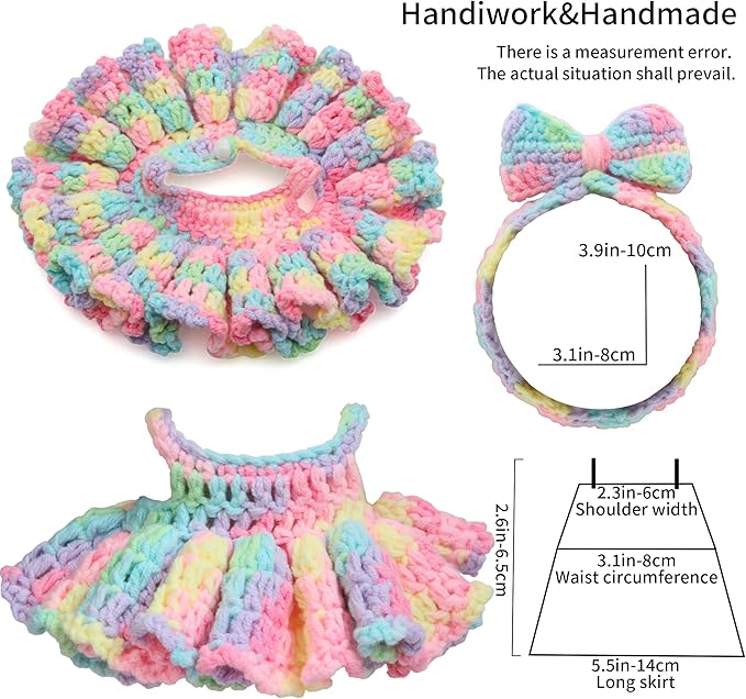 Handmade Crochet 17cm Doll Clothes - Soft, Cute, Stylish Styles with Halter Dress and Headband for Dress up 15cm/17cm Doll Accessories Suit (Iridescence)