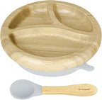 Abiie Octopod Bamboo Dish - Kids Plates for 4 months and up, 3-Compartment Baby Plates with Suction, Round Bamboo Baby Plate, Mess-Free Toddler Suction Plates, Baby Feeding Supplies, 7.5 x 7.5 x 1.9in