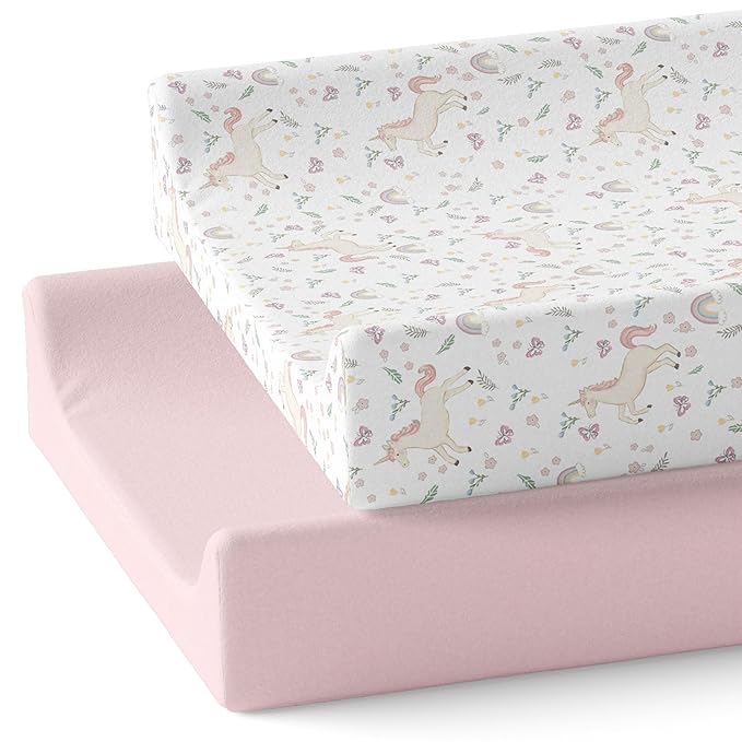 Baby Changing Pad Cover 2-Pack for Boys, Girls (Unicorn Blossom) - Premium Fitted Sheets Baby Diaper Changing Table Cover - Buttery Soft Cotton Blend