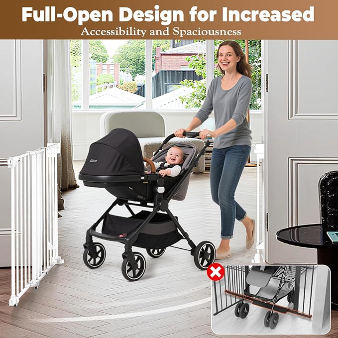 29-45" No Bottom Bar Baby Gates for Stairs, 28" Extra Tall Child Safety Gate with Auto Close Large Walk Thru Door, Hardware Mount Dog Gate Pet Gate for The House Doorways, Indoor Outdoor use
