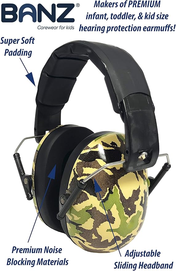 BANZ Kidz Earmuffs 2 Years & Older - Loud Noise Cancelling Kids Headphones & Toddler Ear Muffs, Size Adjustable