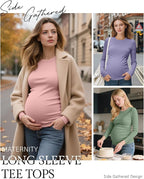 Ficerd 4 Pack Women's Maternity Shirts Cotton Long Sleeve Ribbed Crew Neck Pregnancy Tops Side Ruched Casual Mama Clothes