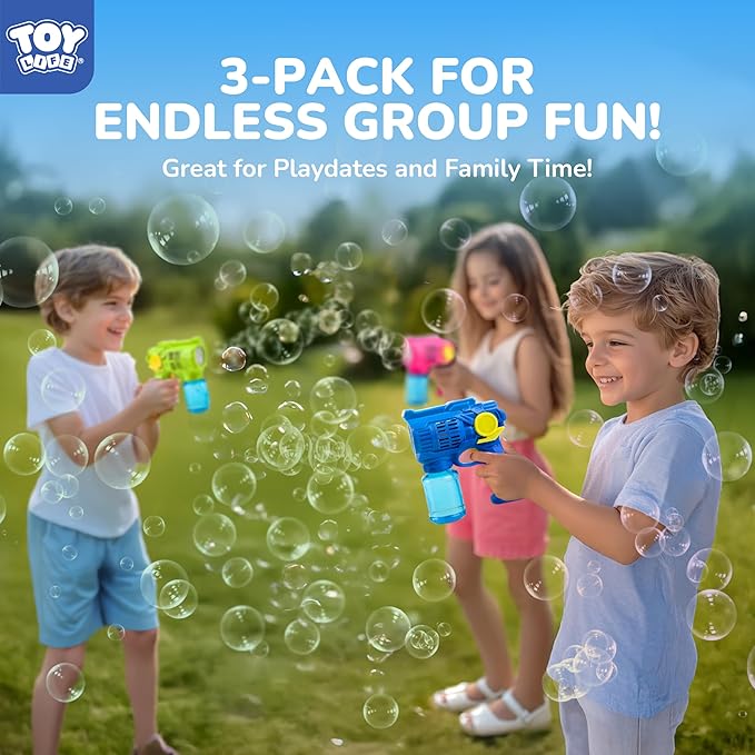 TOY Life 3 Pack Bubble Guns for Kids, Automatic Bubble Blower, Leakproof & Lightweight, Outdoor Summer Toys for Beach Travel, Easter Basket Stuffer, Party Favor, Birthday Gift for Toddlers Boys Girls