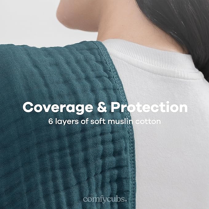 Comfy Cubs Muslin Burp Cloths 20" x 10", Pack of 10 - Large, 6-Layer, Ultra Absorbent 100% Cotton for Baby Drool and Messes - Soft, Safe & Gentle Baby Burp Cloths for Boys & Girls - Neptune