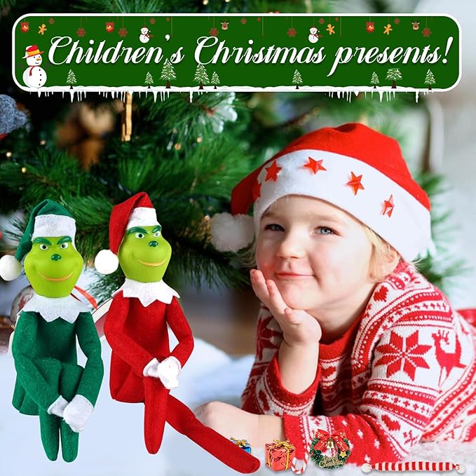 12.6'' Red Christmas Monster Plush Toy, Christmas Stuffed Figures Doll for Kids and Christmas Tree Home Decorations(Green)
