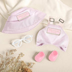 6.7in/17cm Doll Clothes Set, 4 PCS Fashion Outfit Includes Hat, Bib Pants, Glasses, Shoes, Cute Collectible Doll Accessories Unique Style (Pink)