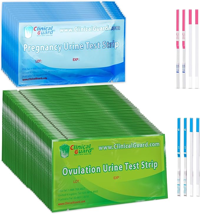 Clinical Guard Ovulation and Pregnancy Test Strips - 40 Ovulation Test Strips and 10 Pregnancy Test Strips, Ovulation Kit, Lh Test Strips, Ovulation Tests, Hcg Test Strips, Fertility Test for Women