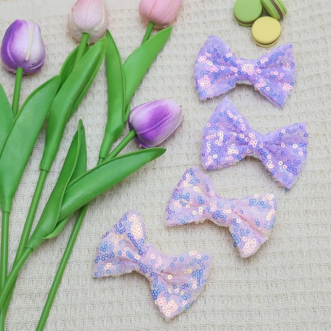 Purple Sequins Bows for Girls, Handmade Hair Clip Glitter Hair Bows Alligator Clips Hair Accessories for Little Teen Toddler Girls Kids