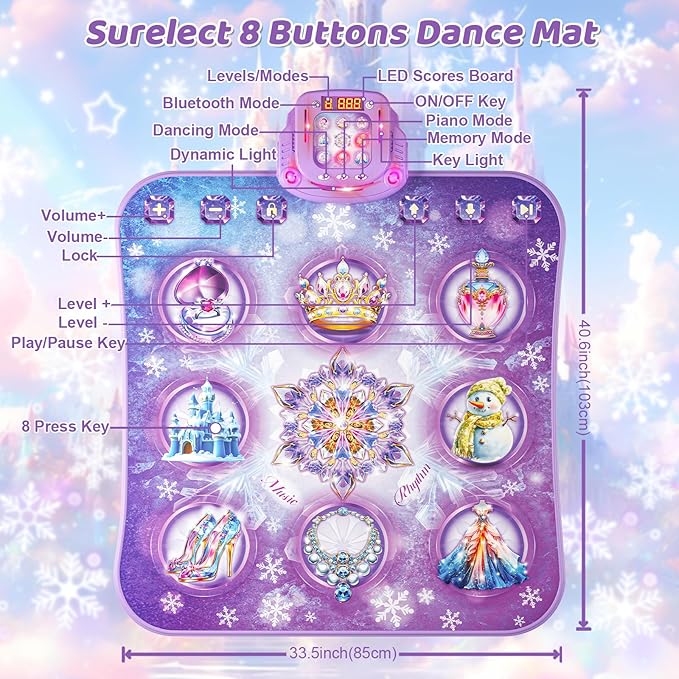Dance Mat for 3-12 Year Old Girls, Frozen Dance Pad with Wireless Bluetooth, Purple Electronic Music Princess Toys Birthday for Kids and Toddlers Ages 3 4 5 6 7 8 9 10 +